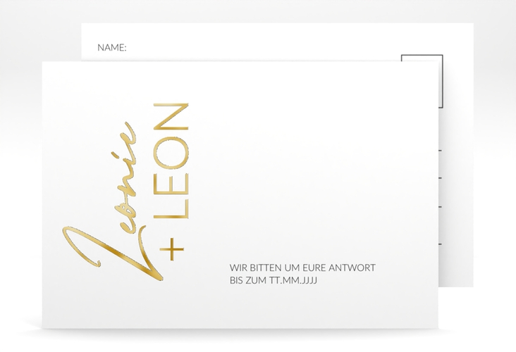 Antwortkarte Hochzeit Your Name A6 Postkarte gold