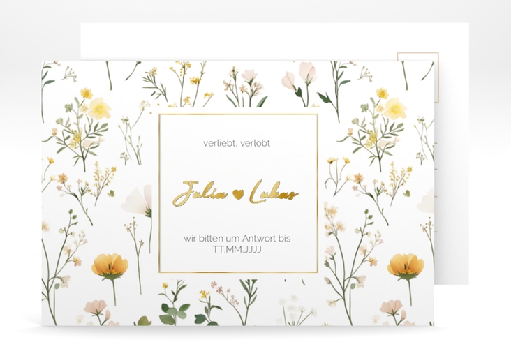 Antwortkarte Hochzeit Blumenwiese A6 Postkarte gold