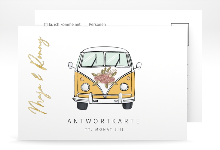 Antwortkarte Hochzeit Hochzeitsbulli A6 Postkarte gold