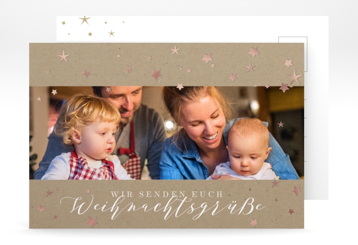 Weihnachtskarte Sternennacht A6 Postkarte rosegold für Weihnachtsgrüße mit Familienfoto