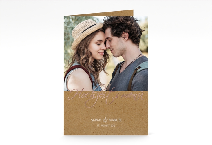 Menükarte Hochzeit Big Picture A5 Klappkarte hoch rosegold mit Foto des Brautpaars