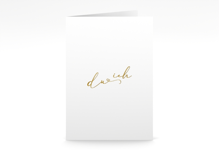 Menükarte Hochzeit Zweisamkeit A5 Klappkarte hoch gold im minimalistischen Stil mit Aufschrift du & ich
