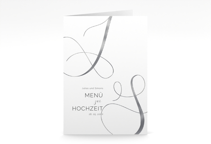 Menükarte Hochzeit Eheschließung A5 Klappkarte hoch silber