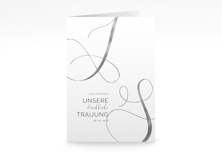 Kirchenheft Hochzeit Eheschließung A5 Klappkarte hoch silber