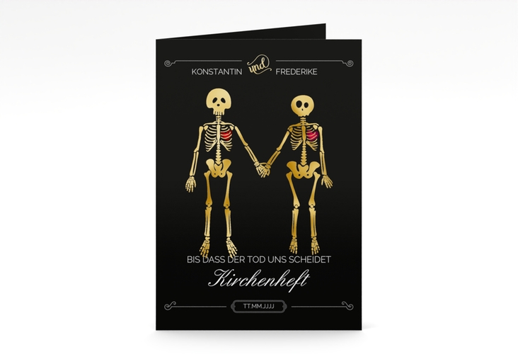 Kirchenheft Hochzeit Bones A5 Klappkarte hoch gold