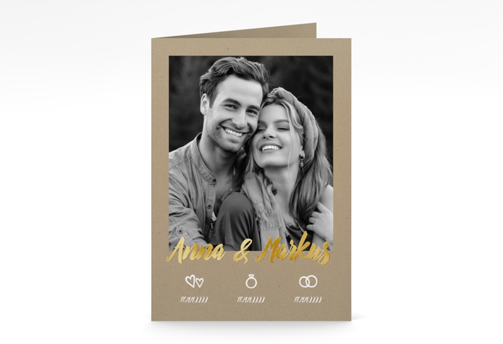 Menükarte Hochzeit Icons A5 Klappkarte hoch gold