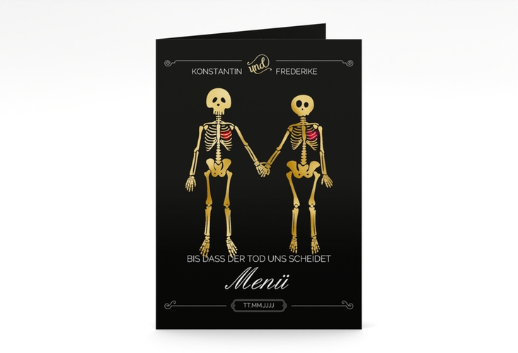 Menükarte Hochzeit Bones A5 Klappkarte hoch gold