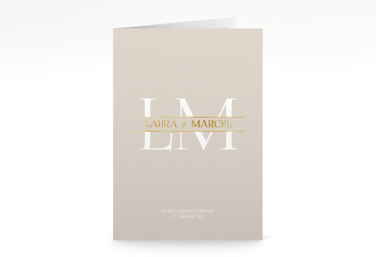 Menükarte Hochzeit Monogramm A5 Klappkarte hoch gold