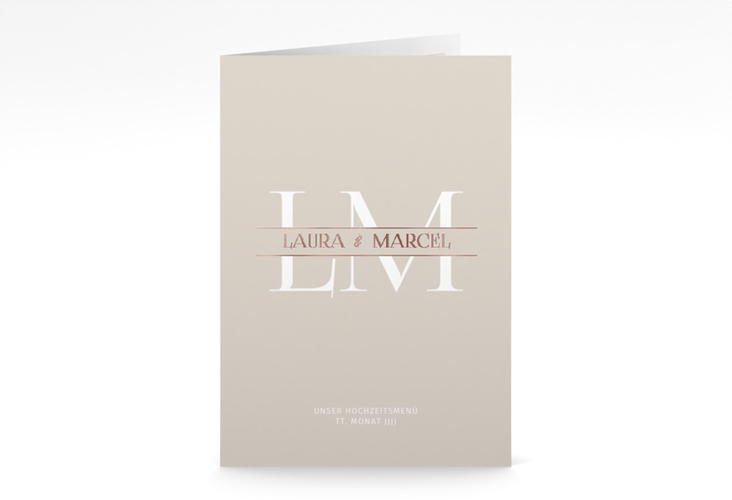 Menükarte Hochzeit Monogramm A5 Klappkarte hoch rosegold