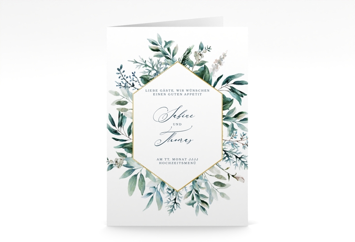 Menükarte Hochzeit Lumiere A5 Klappkarte hoch gold