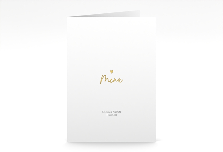 Menükarte Hochzeit Herzschlag A5 Klappkarte hoch gold schlicht und elegant mit Herzchen
