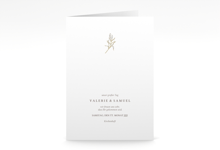 Kirchenheft Hochzeit Ivy A5 Klappkarte hoch gold minimalistisch mit kleiner botanischer Illustration