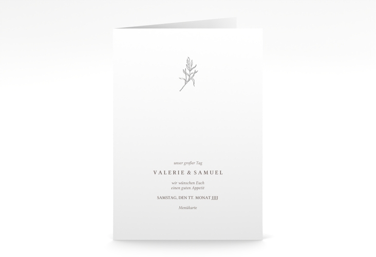 Menükarte Hochzeit Ivy A5 Klappkarte hoch silber minimalistisch mit kleiner botanischer Illustration