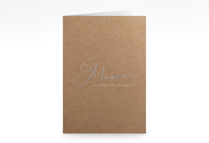 Menükarte Hochzeit Jawort A5 Klappkarte hoch silber modern minimalistisch mit veredelter Aufschrift