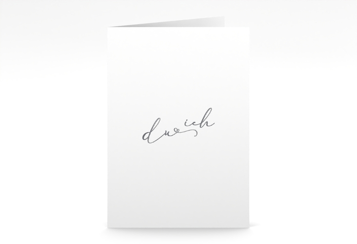 Menükarte Hochzeit Zweisamkeit A5 Klappkarte hoch silber im minimalistischen Stil mit Aufschrift du & ich