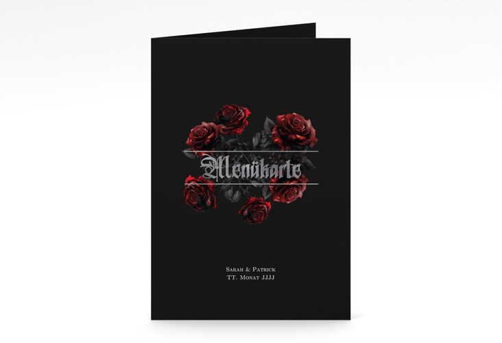 Menükarte Hochzeit Gothic Rose A5 Klappkarte hoch silber