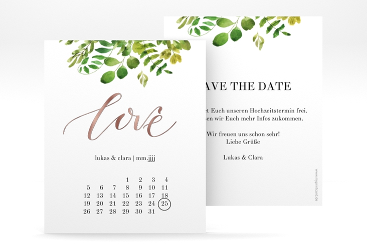 Save the Date-Kalenderblatt Botany Kalenderblatt-Karte rosegold