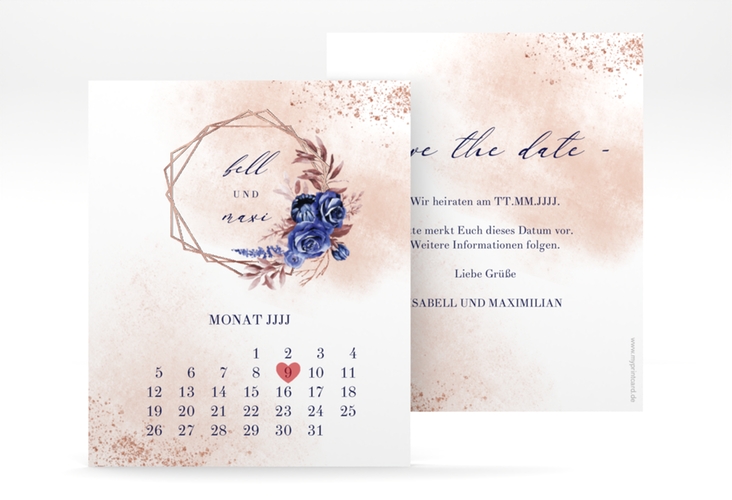 Save the Date-Kalenderblatt Saphir Kalenderblatt-Karte rosegold