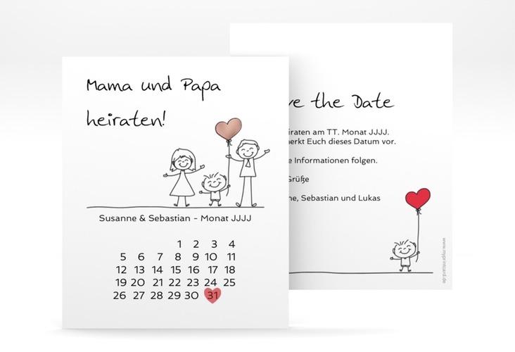 Save the Date-Kalenderblatt Family Kalenderblatt-Karte rosegold