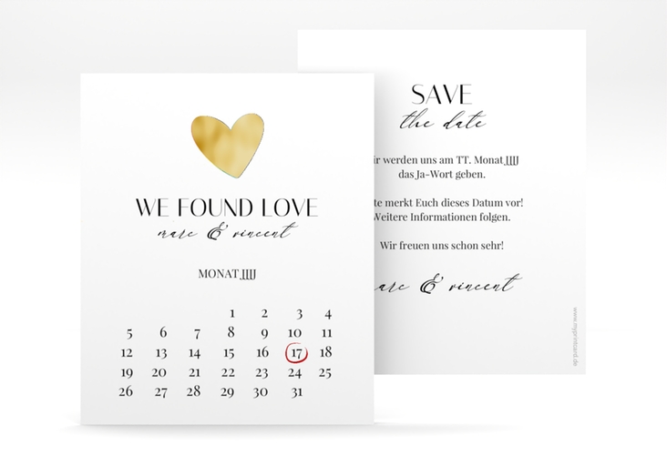 Save the Date-Kalenderblatt Liebesbote Kalenderblatt-Karte gold