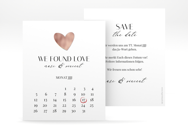 Save the Date-Kalenderblatt Liebesbote Kalenderblatt-Karte rosegold
