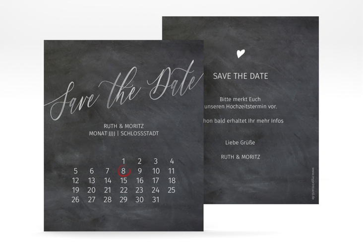 Save the Date-Kalenderblatt Chalkboard Kalenderblatt-Karte silber mit Folie