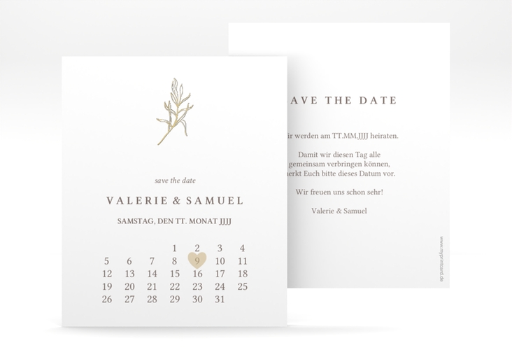 Save the Date-Kalenderblatt Ivy Kalenderblatt-Karte gold minimalistisch mit kleiner botanischer Illustration