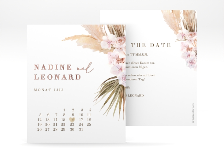 Save the Date-Kalenderblatt Nude Kalenderblatt-Karte rosegold