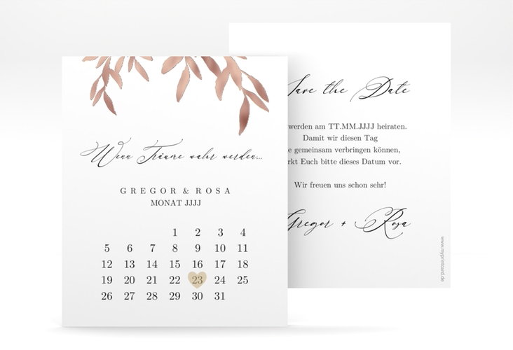 Save the Date-Kalenderblatt Demure Kalenderblatt-Karte rosegold