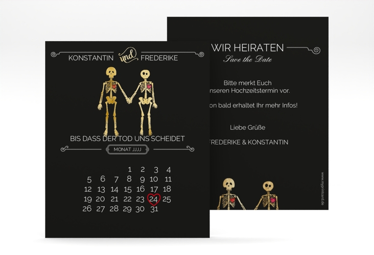Save the Date-Kalenderblatt Bones Kalenderblatt-Karte gold