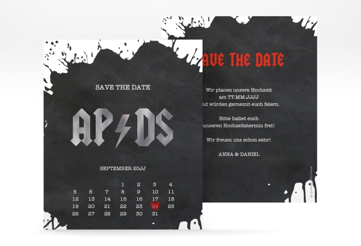 Save the Date-Kalenderblatt Hardrock Kalenderblatt-Karte silber für Rockband-Fans