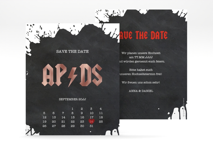 Save the Date-Kalenderblatt Hardrock Kalenderblatt-Karte rosegold für Rockband-Fans
