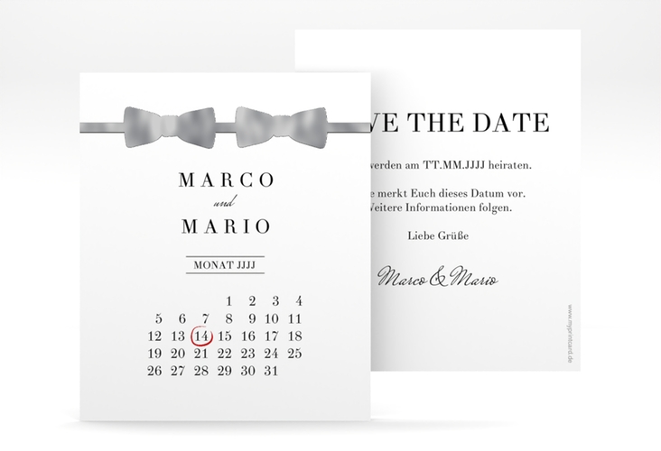 Save the Date-Kalenderblatt Suits Kalenderblatt-Karte silber