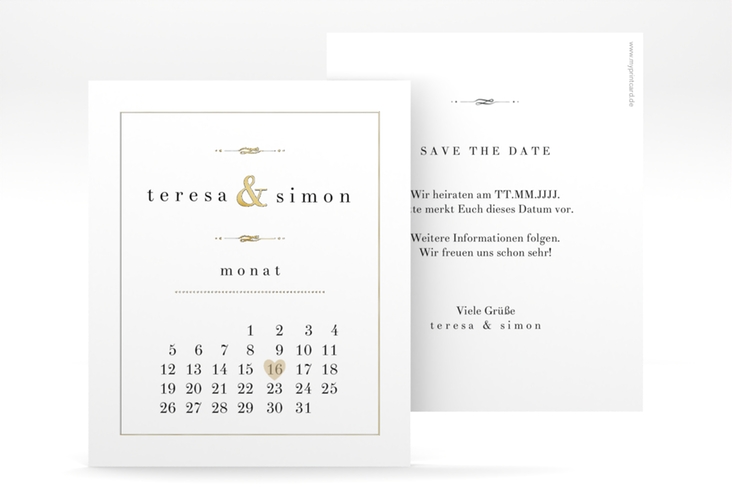 Save the Date-Kalenderblatt Manorial Kalenderblatt-Karte gold