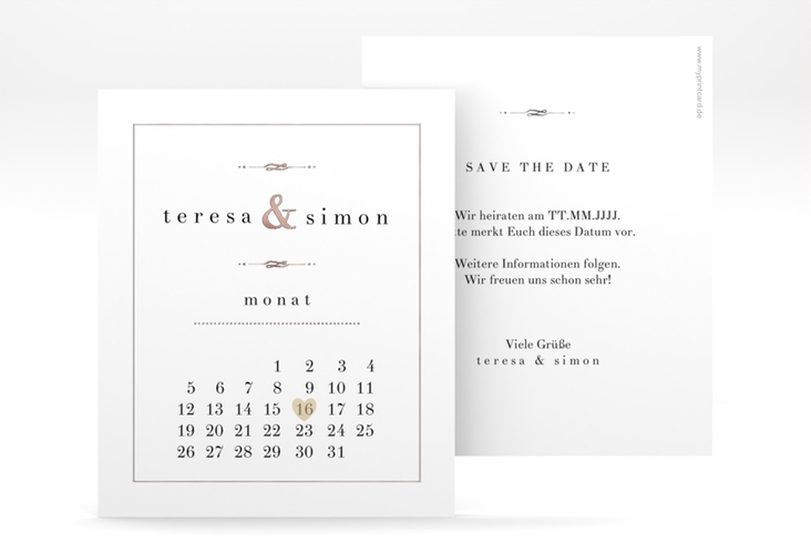 Save the Date-Kalenderblatt Manorial Kalenderblatt-Karte rosegold