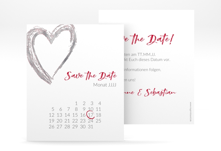Save the Date-Kalenderblatt Liebe Kalenderblatt-Karte silber