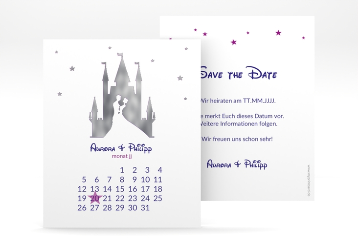 Save the Date-Kalenderblatt Castle Kalenderblatt-Karte silber