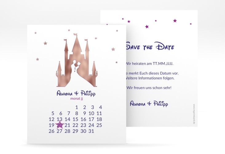 Save the Date-Kalenderblatt Castle Kalenderblatt-Karte rosegold