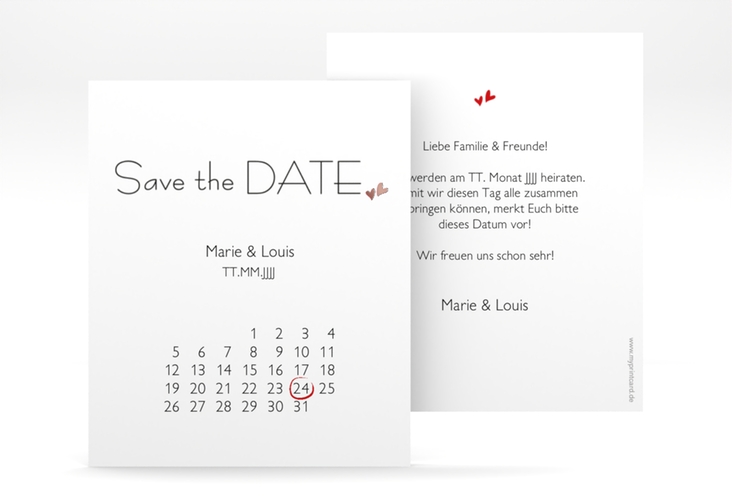 Save the Date-Kalenderblatt Twohearts Kalenderblatt-Karte rosegold