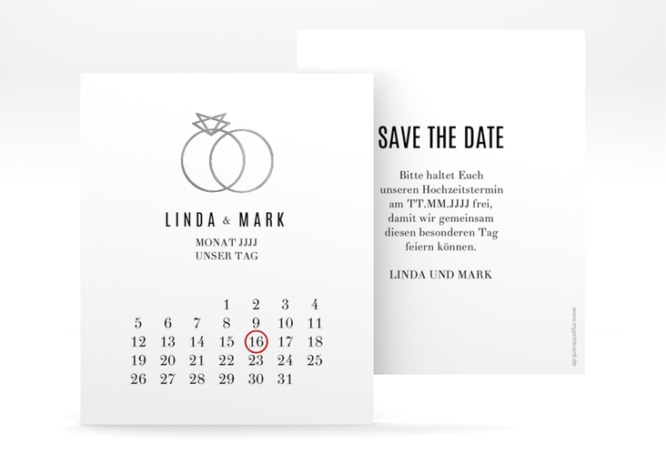 Save the Date-Kalenderblatt Rings Kalenderblatt-Karte silber