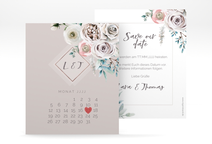 Save the Date-Kalenderblatt Romance Kalenderblatt-Karte rosegold