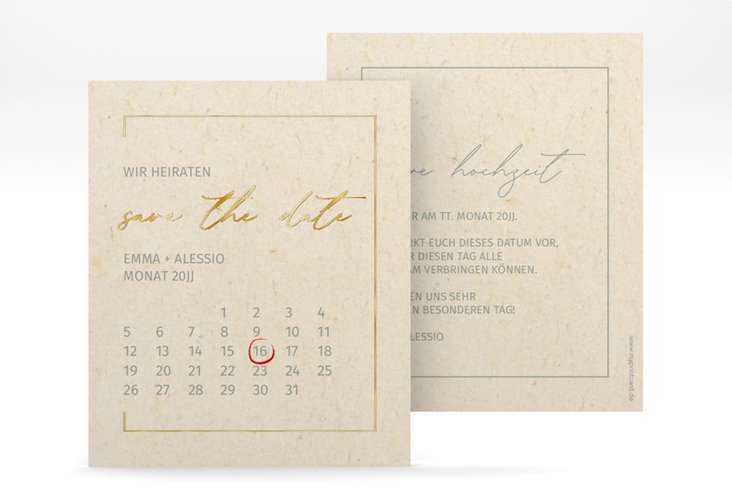 Save the Date-Kalenderblatt Simple Line Kalenderblatt-Karte gold