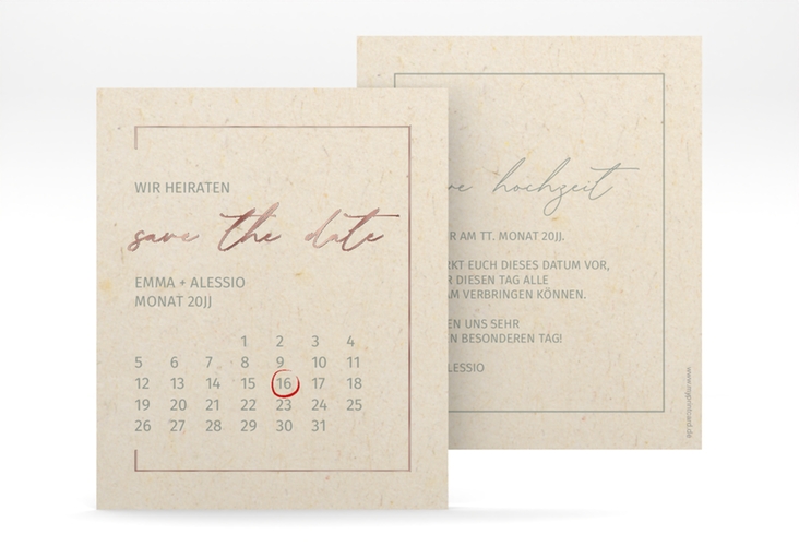 Save the Date-Kalenderblatt Simple Line Kalenderblatt-Karte rosegold