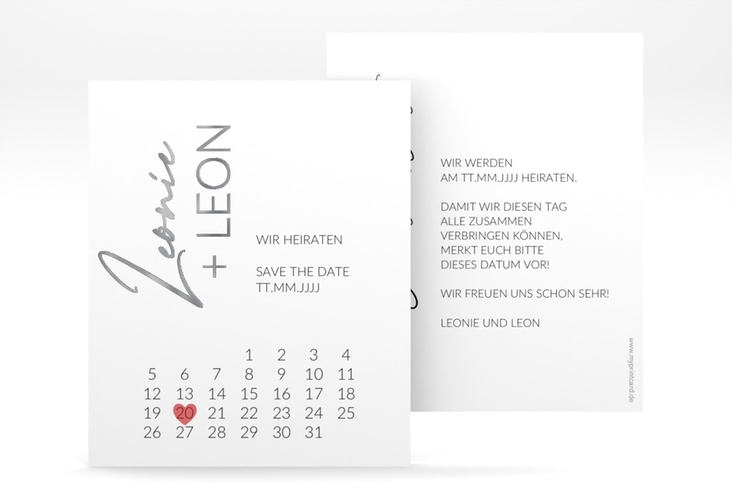Save the Date-Kalenderblatt Your Name Kalenderblatt-Karte silber