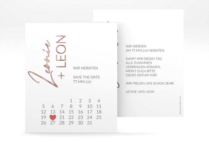 Save the Date-Kalenderblatt Your Name Kalenderblatt-Karte rosegold