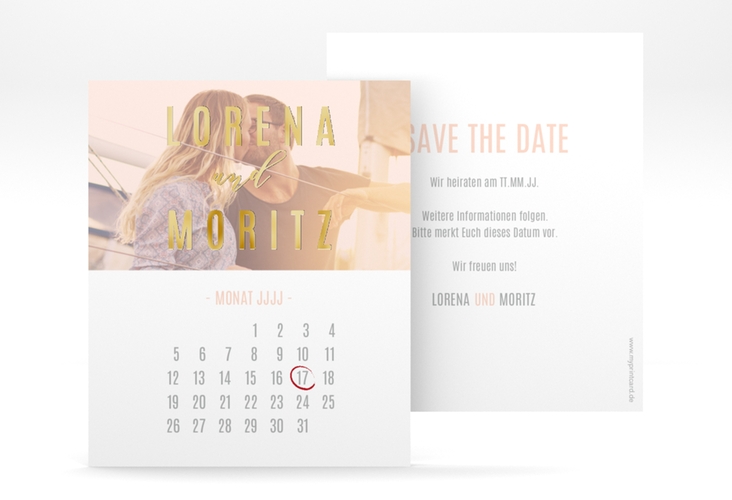 Save the Date-Kalenderblatt Memory Kalenderblatt-Karte gold