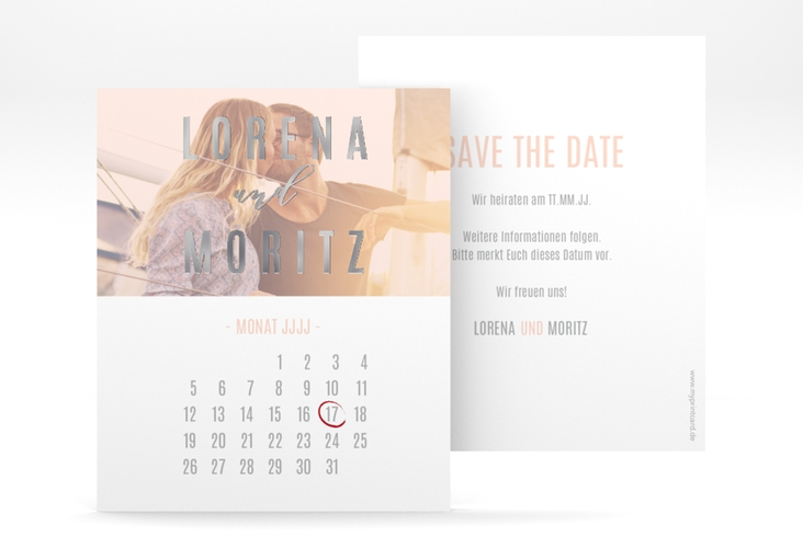 Save the Date-Kalenderblatt Memory Kalenderblatt-Karte silber