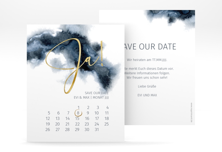 Save the Date-Kalenderblatt Aquarellic Kalenderblatt-Karte gold