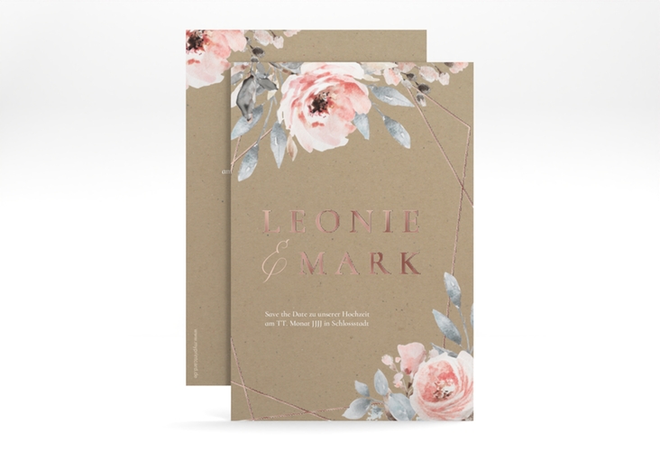 Save the Date-Karte Perfection A6 Karte hoch rosegold mit rosa Rosen