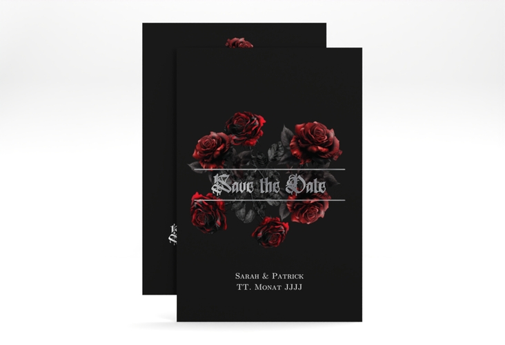 Save the Date-Karte Gothic Rose A6 Karte hoch silber